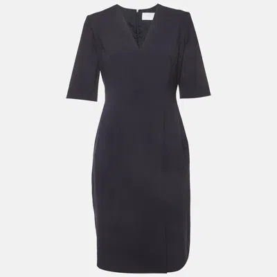 Pre-owned Boss By Hugo Boss Navy Blue Wool Blend V-neck Mini Dress M