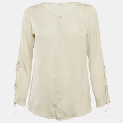 Boss By Hugo Boss Off-white Crepe Button Front Blouse In Neutral