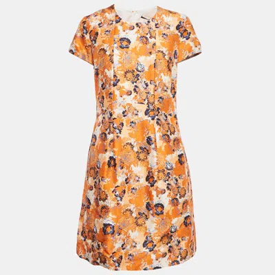 Boss By Hugo Boss Orange Floral Print Silk Short Dress In Multi