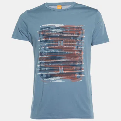 Pre-owned Boss By Hugo Boss Orange Grey Printed Cotton Talking 2 Crew Neck T-shirt M