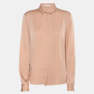 Pre-owned Boss By Hugo Boss Peach Satin Long Sleeve Pleated Shirt M In Pink