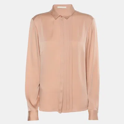 Boss By Hugo Boss Peach Satin Long Sleeve Pleated Shirt In Pink