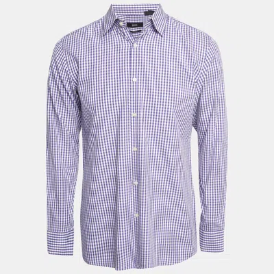Boss By Hugo Boss Purple Gingham Check Cotton Sharp Fit Shirt In Blue