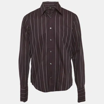Boss By Hugo Boss Purple Striped Cotton Long Sleeve Shirt In Brown