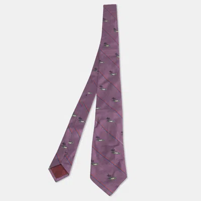 Pre-owned Boss By Hugo Boss Purple Vintage Care And Palm Tree Jacquard Silk Tie