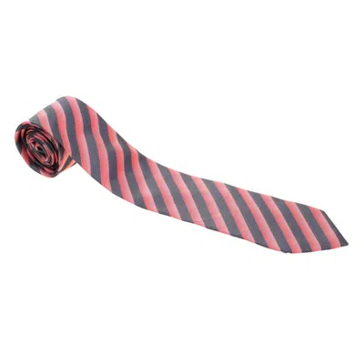 Boss By Hugo Boss Red And Navy Blue Diagonal Striped Silk Jacquard Tie