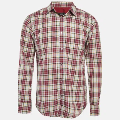 Pre-owned Boss By Hugo Boss Red Checked Cotton Slim Fit Ronny Shirt M
