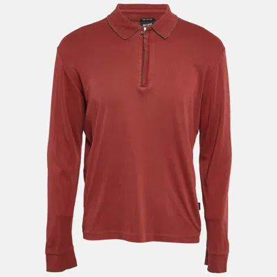 Pre-owned Boss By Hugo Boss Red Jersey Long Sleeve Polo T-shirt L