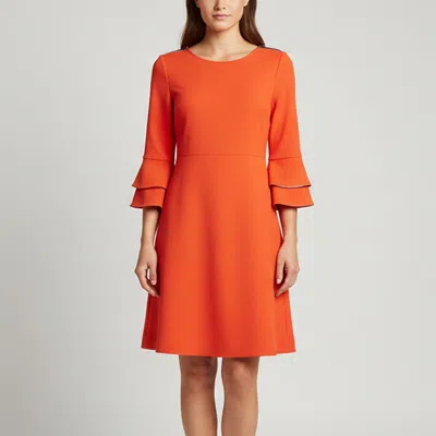 Pre-owned Boss By Hugo Boss Red Knit Ruffle Sleeve Atrimmy Midi Dress M In Orange