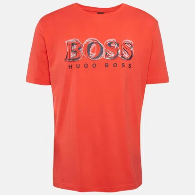 Pre-owned Boss By Hugo Boss Red Logo Print Cotton Crew Neck T-shirt L