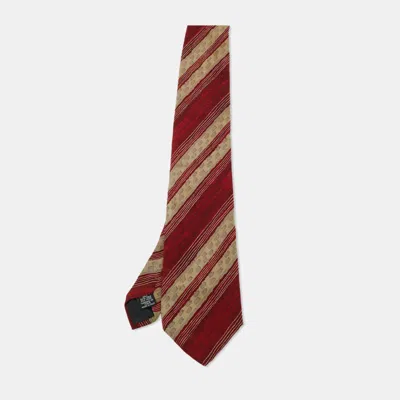 Pre-owned Boss By Hugo Boss Red/beige Diagonal Print Silk Traditional Tie