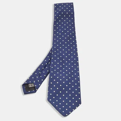 Pre-owned Boss By Hugo Boss Vintage Navy Blue Polka Dots Silk Tie