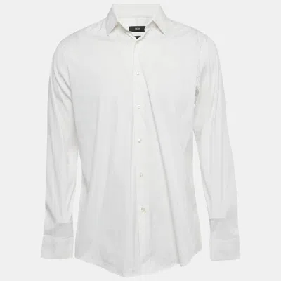Boss By Hugo Boss White Cotton Blend Slim Fit Isko Shirt