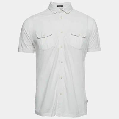 Boss By Hugo Boss White Cotton Knit Button Front Lapra Shirt
