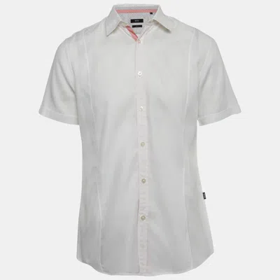 Pre-owned Boss By Hugo Boss White Cotton Slim Fit Short Sleeves Shirt M