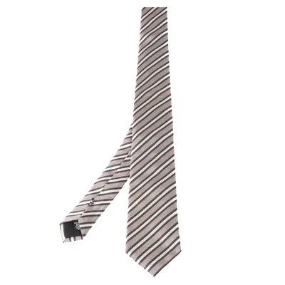 Boss By Hugo Boss White Diagonal Striped Silk Tie In Gray