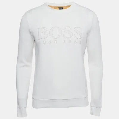 Boss By Hugo Boss White Logo Applique Cotton Blend Salbo Iconic Sweatshirt