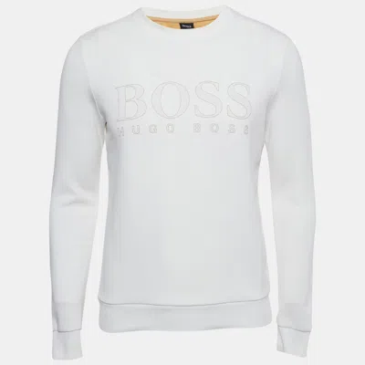 Pre-owned Boss By Hugo Boss White Logo Applique Cotton Blend Salbo Iconic Sweatshirt Xs
