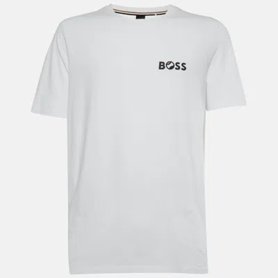 Boss By Hugo Boss White Logo Print Cotton Jersey Crewneck T-shirt In Multi