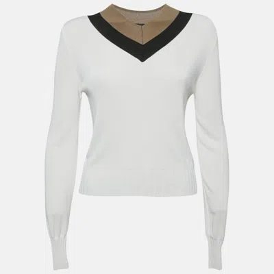 Pre-owned Boss By Hugo Boss White Rib Knit V-neck Fafena Sweater M