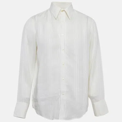 Pre-owned Boss By Hugo Boss White Striped Ramie Button Front Shirt L