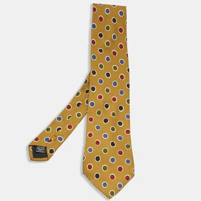 Pre-owned Boss By Hugo Boss Yellow Dotted Silk Traditional Tie