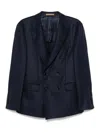 Hugo Boss Boss Camel Navy Blue Double-breasted Blazer In Blue