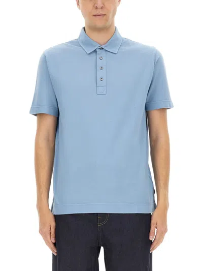Hugo Boss Boss Camel Breathable Cotton Polo With Buttoned Placket In Blue