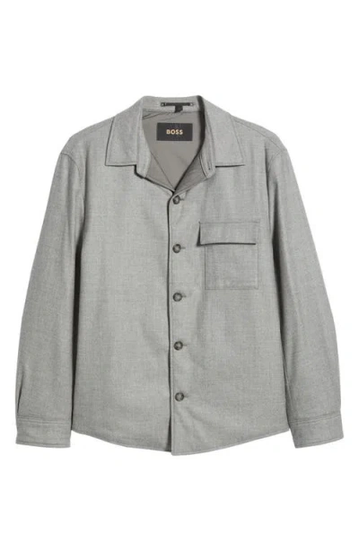 Hugo Boss Boss Camel Corvin Inpad Virgin Wool Blend Overshirt In Open Grey