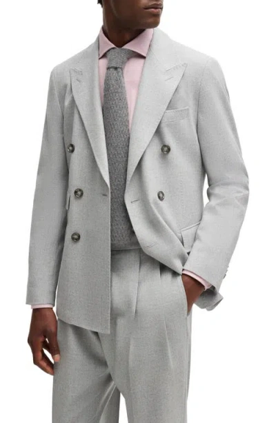 Hugo Boss Boss Camel Heston Plaid Virgin Wool Suit In Open Grey