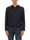 Hugo Boss Hooded Jacket With Zipper And Elasticated Hem In Blue