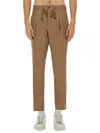 Hugo Boss Drawstring Waist Tapered Leg Trousers With Pockets In Brown