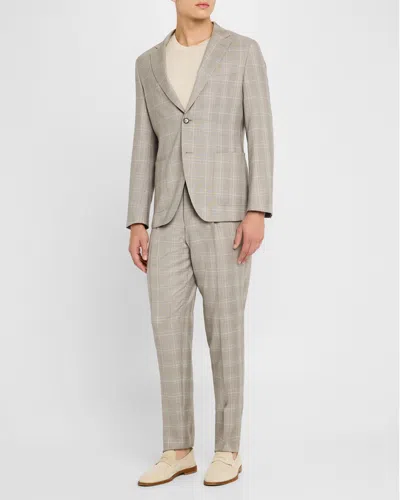 Boss Camel Men's Heston Glen Check Wool Suit In Open Grn