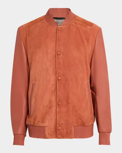 Boss Camel Men's Micks Suede And Leather Bomber Jacket In Red