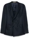 Hugo Boss Boss Camel Navy Blue Double-breasted Blazer In Blue