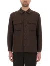 BOSS CAMEL BOSS CAMEL TEXTURED BROWN BUTTON-UP JACKET WITH CLASSIC COLLAR