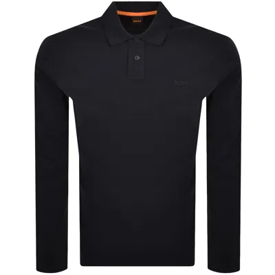 Boss Casual Boss Interlock Long Sleeved Polo Dark Blue