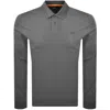 Boss Casual Boss Interlock Long Sleeved Polo T Shirt Grey In Gray