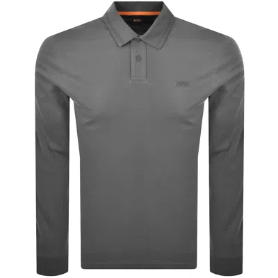 Boss Casual Boss Interlock Long Sleeved Polo T Shirt Grey In Gray