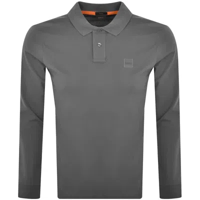 Boss Casual Boss Long Sleeve Passerby Polo T Shirt Grey In Blue