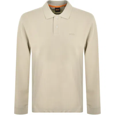 Boss Casual Boss Long Sleeved Polo T Shirt Beige In Brown