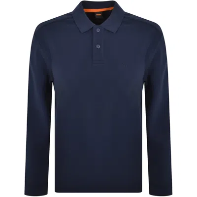 Boss Casual Boss Long Sleeved Polo T Shirt Navy In Blue