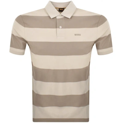 Boss Casual Boss Pale Stripe Polo T Shirt Beige In Brown