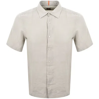 Boss Casual Boss Rash 2 Short Sleeved Linen Shirt Beige