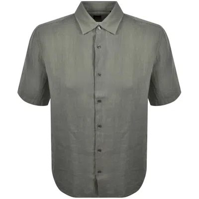 Boss Casual Boss Rash 2 Short Sleeved Linen Shirt Green In Gray