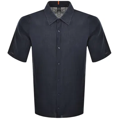 Boss Casual Boss Rash 2 Short Sleeved Linen Shirt Navy