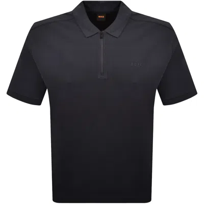 Boss Casual Boss Rib Quarter Zip Polo T Shirt Dark Blue