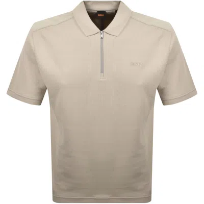 Boss Casual Boss Rib Quarter Zip Polo T Shirt Light Beige