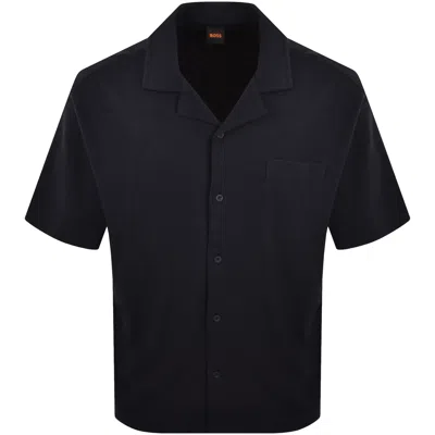 Boss Casual Boss Urbanwaffle Short Sleeve Shirt Navy In Blue