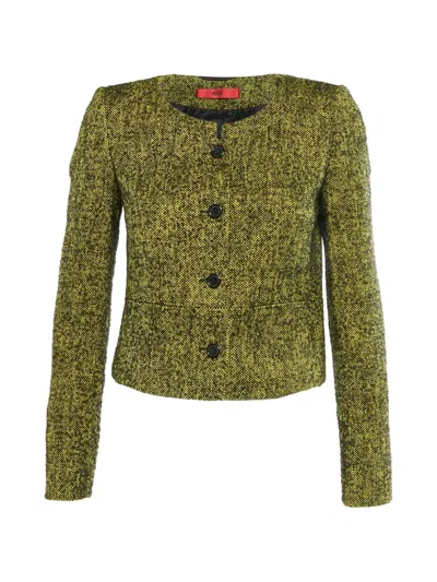 Pre-owned Boss Green Hugo Boss Collarless Boucle Jacket In Yellow
